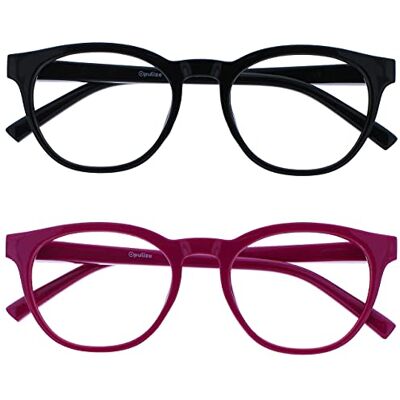 OPULIZE Blu Gafas de Lectura con Bloqueo de Luz Azul Pack de 2 Montura Redonda Negra Rosa Fucsia Bisagras de Muelle Mejoran el Sueño Ordenador Gaming Antirreflejante Hombre Mujer BB5-14 +3.00 OPULIZE Blu Gafas de Lectura con Bloqueo de Luz Azul Pack de 2 Montura Redonda Negra Rosa Fucsia Bisagras de Muelle Mejoran el Sueño Ordenador Gaming Antirreflejante Hombre Mujer BB5-14 +3.00
