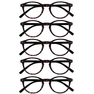 OPULIZE Zen Gafas de Lectura Pack de 5 Montura Redonda Color Marrón Carey Oscuro con Varillas Negras Bisagras con Muelle Resistente a los Arañazos Unisex RRRRR24-2 +1.50 OPULIZE Zen Gafas de Lectura Pack de 5 Montura Redonda Color Marrón Carey Oscuro con Varillas Negras Bisagras con Muelle Resistente a los Arañazos Unisex RRRRR24-2 +1.50