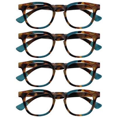 OPULIZE Ava Gafas de Lectura Pack de 4 Montura Redonda Favorecedora Marrón Carey Turquesa Lentes Resistentes a Arañazos Bisagras de Muelle Unisex Hombre Mujer RRRR62-Q +2.00 OPULIZE Ava Gafas de Lectura Pack de 4 Montura Redonda Favorecedora Marrón Carey Turquesa Lentes Resistentes a Arañazos Bisagras de Muelle Unisex Hombre Mujer RRRR62-Q +2.00