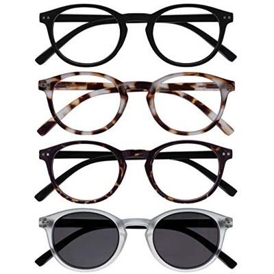 OPULIZE Zen Pack 4 Gafas De Lectura Con Lectores De Sol Negro Marrón Cristal Pequeño Hombres Mujeres RRRS24-11T2C +1,00 OPULIZE Zen Pack 4 Gafas De Lectura Con Lectores De Sol Negro Marrón Cristal Pequeño Hombres Mujeres RRRS24-11T2C +1,00