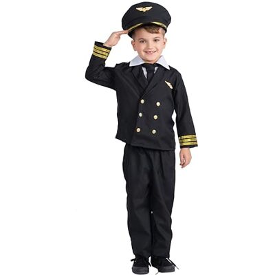 Dress Up America Disfraz de piloto para niños y niñas Uniforme de capitán de línea aérea para niños Juego de rol para niños Dress Up America Disfraz de piloto para niños y niñas Uniforme de capitán de línea aérea para niños Juego de rol para niños