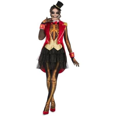 My Other Me Disfraz Jefa de pista esqueleto mujer adulto Incluye vestido con falda de tul, abrigo rojo sin mangas, puños, guantes, medias con estampado óseo y tocado de copa negra My Other Me Disfraz Jefa de pista esqueleto mujer adulto Incluye vestido con falda de tul, abrigo rojo sin mangas, puños, guantes, medias con estampado óseo y tocado de copa negra
