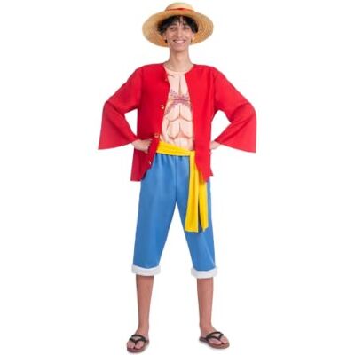 My Other Me Disfraz Luffy hombre adulto rojo y azul Incluye sombrero, chaqueta, camiseta, fajín y pantalón en rojo y azul My Other Me Disfraz Luffy hombre adulto rojo y azul Incluye sombrero, chaqueta, camiseta, fajín y pantalón en rojo y azul