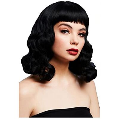 Smiffy's Smiffys Peluca con flequillo corto Fever Bettie, Negro, Ondulado a la altura del hombro con raya en el centro, 32cm Halloween, Carnaval Smiffy's Smiffys Peluca con flequillo corto Fever Bettie, Negro, Ondulado a la altura del hombro con raya en el centro, 32cm Halloween, Carnaval