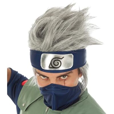 Chaks Peluca Kakashi Hatake para hombre, accesorio oficial del disfraz de Naruto, gris plateado, cosplay de anime, carnaval y Comic Con Chaks Peluca Kakashi Hatake para hombre, accesorio oficial del disfraz de Naruto, gris plateado, cosplay de anime, carnaval y Comic Con