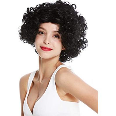 WIG ME UP - -ZA103 Peluca Mujer Carnaval Halloween Diva Pelo Corto Rizado Raya en Medio Negro WIG ME UP - -ZA103 Peluca Mujer Carnaval Halloween Diva Pelo Corto Rizado Raya en Medio Negro