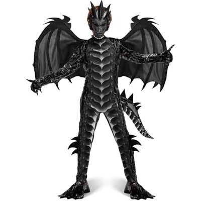Spooktacular Creations Disfraz de dragón para niños, mono de dragón oscuro, alas de dragón, cola y máscara para disfraz de Halloween-S Spooktacular Creations Disfraz de dragón para niños, mono de dragón oscuro, alas de dragón, cola y máscara para disfraz de Halloween-S