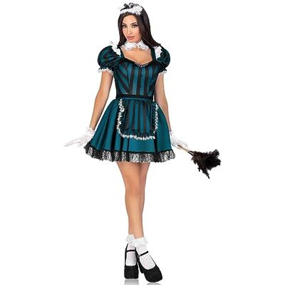 Leg Avenue 4 PC Victorian Maid, includes striped dress with jewel accent and built in petticoat, lace trimmed apron, collar, and head piece Leg Avenue 4 PC Victorian Maid, includes striped dress with jewel accent and built in petticoat, lace trimmed apron, collar, and head piece