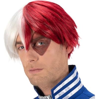 Chaks Peluca Shoto Todoroki para hombre, accesorio oficial de disfraz de My Hero Academia, peluca de anime para carnaval y cómic con Chaks Peluca Shoto Todoroki para hombre, accesorio oficial de disfraz de My Hero Academia, peluca de anime para carnaval y cómic con