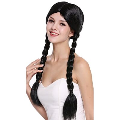WIG ME UP - 90958-ZA103 Peluca Mujer Carnaval Halloween Negro Largo Trenzas Trenzadas Colegiala traviesa WIG ME UP - 90958-ZA103 Peluca Mujer Carnaval Halloween Negro Largo Trenzas Trenzadas Colegiala traviesa