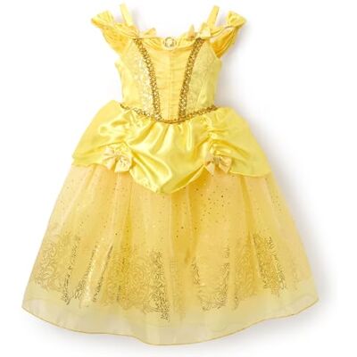 Disney Official, La Bella y la Bestia, Bella, Disfraz Infantil, Vestido de Princesa Amarillo para Fiestas, Juego y Halloween, 5-6 años Disney Official, La Bella y la Bestia, Bella, Disfraz Infantil, Vestido de Princesa Amarillo para Fiestas, Juego y Halloween, 5-6 años