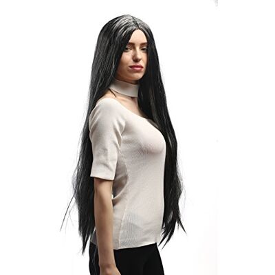 WIG ME UP - 6063-P103-309 Peluca Mujeres Hombres Carnaval Negro Gris veteado Muy Larga 85 cm Lisa Vampiro Bruja Heavy Metal WIG ME UP - 6063-P103-309 Peluca Mujeres Hombres Carnaval Negro Gris veteado Muy Larga 85 cm Lisa Vampiro Bruja Heavy Metal