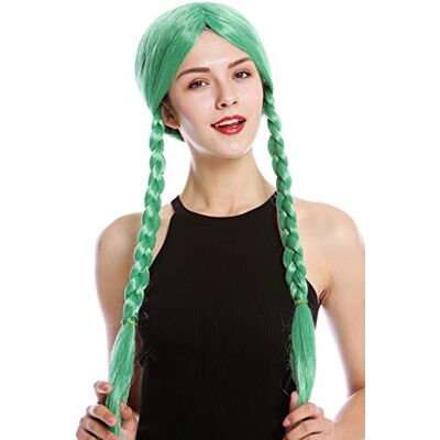 WIG ME UP - 90835-ZA96 Peluca Mujer para Carnaval Halloween Verde Trenzas largas Raya Media Colegiala WIG ME UP - 90835-ZA96 Peluca Mujer para Carnaval Halloween Verde Trenzas largas Raya Media Colegiala