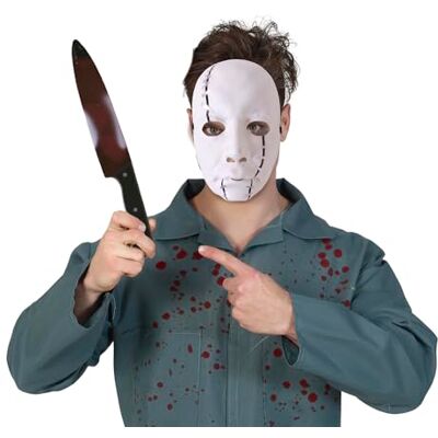 FIESTAS GUIRCA Set Máscara de Asesino con Cuchillo de Juguete Accesorio de Disfraz para Halloween y Fiestas de Terror Ideal para Adultos Multicolor FIESTAS GUIRCA Set Máscara de Asesino con Cuchillo de Juguete Accesorio de Disfraz para Halloween y Fiestas de Terror Ideal para Adultos Multicolor