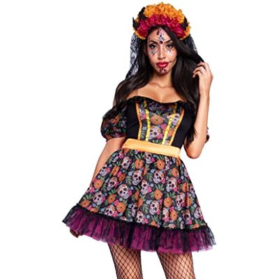 Leg Avenue Women's 2 PC Marigold Catrina Costume with Dress, Head piece Leg Avenue Women's 2 PC Marigold Catrina Costume with Dress, Head piece