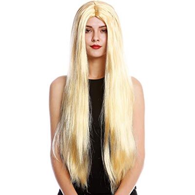 WIG ME UP - TH46-P03 Peluca Mujer Hombre para Carnaval Halloween Muy Largo Liso Raya en el Medio Rubio WIG ME UP - TH46-P03 Peluca Mujer Hombre para Carnaval Halloween Muy Largo Liso Raya en el Medio Rubio