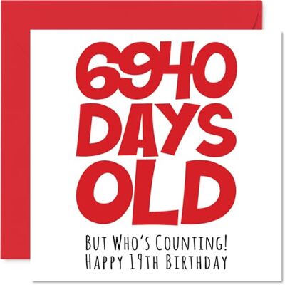 Stuff4 Tarjeta de felicitación de 19 cumpleaños para hombres, mujeres, él, ella, 6940 días de edad, divertida tarjeta de felicitación de 19 años para hermano, hermana, hijo, hija, primo, 145 mm x 145 mm Stuff4 Tarjeta de felicitación de 19 cumpleaños para hombres, mujeres, él, ella, 6940 días de edad, divertida tarjeta de felicitación de 19 años para hermano, hermana, hijo, hija, primo, 145 mm x 145 mm