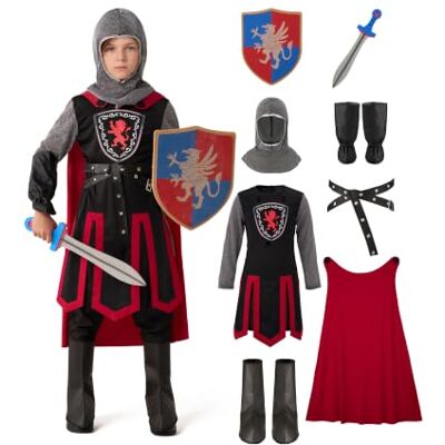 Spooktacular Creations Disfraz de caballero medieval para niños, niñas, colección de disfraces de Boys California, traje de dragón Knight, disfraces de Halloween Knight Dress Up Fiestes-S Spooktacular Creations Disfraz de caballero medieval para niños, niñas, colección de disfraces de Boys California, traje de dragón Knight, disfraces de Halloween Knight Dress Up Fiestes-S