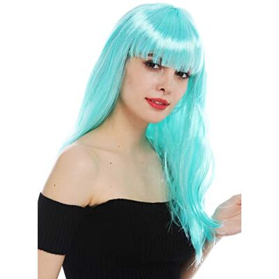WIG ME UP - 32582-ZA98A Peluca Carnaval Mujeres Pelo Largo Liso Flequillo Azul Claro WIG ME UP - 32582-ZA98A Peluca Carnaval Mujeres Pelo Largo Liso Flequillo Azul Claro