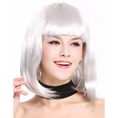WIG ME UP - 0073-3-P309 Peluca Mujer Carnaval Halloween Disco Party Corto Longbob Bob Flequillo Gris Plata WIG ME UP - 0073-3-P309 Peluca Mujer Carnaval Halloween Disco Party Corto Longbob Bob Flequillo Gris Plata