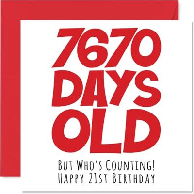 Stuff4 Tarjeta de cumpleaños número 21 para hombres, mujeres, él y ella, 7670 días de edad, divertida tarjeta de cumpleaños para adultos, para hermano, hermana, hijo, hija, primo, 145 mm, tarjetas de Stuff4 Tarjeta de cumpleaños número 21 para hombres, mujeres, él y ella, 7670 días de edad, divertida tarjeta de cumpleaños para adultos, para hermano, hermana, hijo, hija, primo, 145 mm, tarjetas de