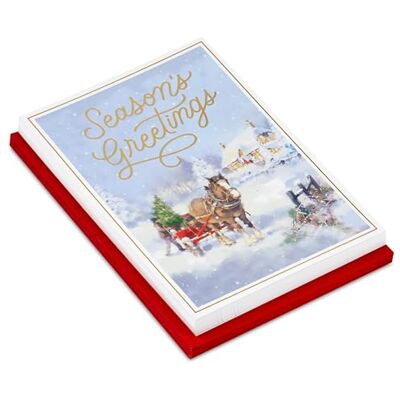 Hallmark Tarjetas de Navidad en caja, saludos de temporada (16 tarjetas y 16 sobres) caballo y trineo Hallmark Tarjetas de Navidad en caja, saludos de temporada (16 tarjetas y 16 sobres) caballo y trineo