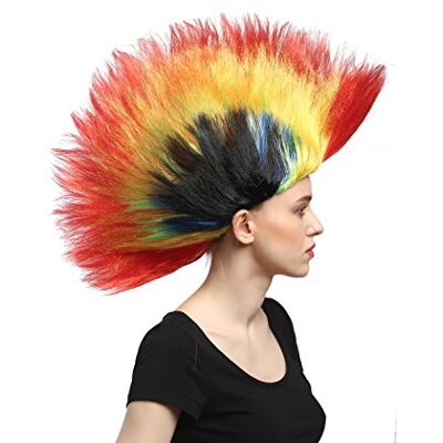 WIG ME UP - DH1159 Peluca Carnaval Halloween Wave Punk roquero Cresta Mohawk 80s Colorido Rojo Amarillo Verde Azul Negro WIG ME UP - DH1159 Peluca Carnaval Halloween Wave Punk roquero Cresta Mohawk 80s Colorido Rojo Amarillo Verde Azul Negro