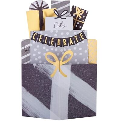 Hallmark Tarjeta de cumpleaños 3D y desplegable, diseño de pastel, gris, negro, dorado Hallmark Tarjeta de cumpleaños 3D y desplegable, diseño de pastel, gris, negro, dorado