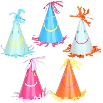 Talking Tables 5 sombreros de fiesta de papel con cara feliz, decoraciones de cara sonriente, reutilizables, perfectos para niños, niñas, cumpleaños, fiestas, baby showers, 10 cm, cinco colores con Talking Tables 5 sombreros de fiesta de papel con cara feliz, decoraciones de cara sonriente, reutilizables, perfectos para niños, niñas, cumpleaños, fiestas, baby showers, 10 cm, cinco colores con