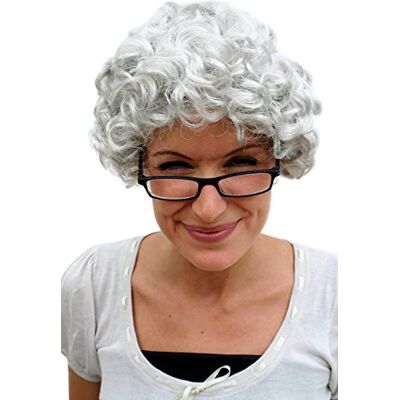 WIG ME UP - PW0035-K309 Peluca Gris, rizos, Abuela, Abuelita, señora Mayor, anciana, señora Mayor WIG ME UP - PW0035-K309 Peluca Gris, rizos, Abuela, Abuelita, señora Mayor, anciana, señora Mayor