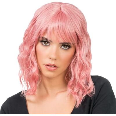Chaks Peluca bob para mujer con flequillo, ondulada, 35 cm, para cosplay Chaks Peluca bob para mujer con flequillo, ondulada, 35 cm, para cosplay