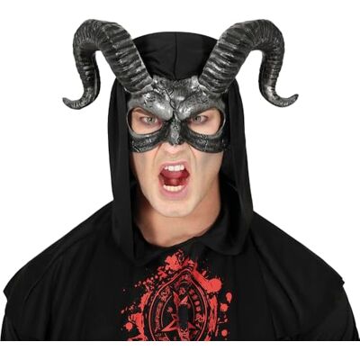 FIESTAS GUIRCA Media Máscara de Plástico con Cuernos (Talla Única) Accesorio de Disfraz para Halloween y Fiestas de Animales, Diablos o Demonios Ideal para Adulto Unisex Plata y Negro FIESTAS GUIRCA Media Máscara de Plástico con Cuernos (Talla Única) Accesorio de Disfraz para Halloween y Fiestas de Animales, Diablos o Demonios Ideal para Adulto Unisex Plata y Negro