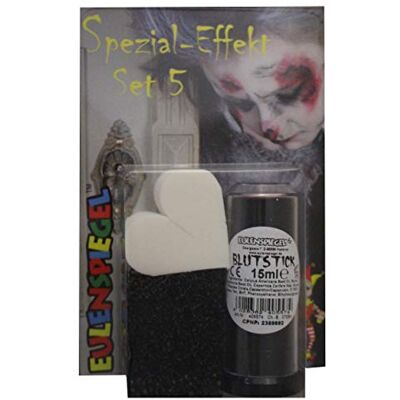 Eulenspiegel 406052 Set de efectos especiales 5, 1 barra de sangre 15 ml, 1 esponja para barba incipiente y 2 esponjas de látex, set de maquillaje, Halloween Eulenspiegel 406052 Set de efectos especiales 5, 1 barra de sangre 15 ml, 1 esponja para barba incipiente y 2 esponjas de látex, set de maquillaje, Halloween