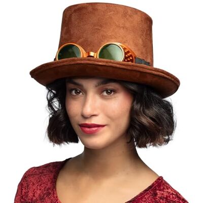 Sombrero Steampunk de Boland en aspecto de cuero marrón con gafas - Sombrero Steampunk, Aspecto de cuero, Marrón, Con gafas, Lujo, Industrial, Cosplay, Carnaval, Fiesta temática Sombrero Steampunk de Boland en aspecto de cuero marrón con gafas - Sombrero Steampunk, Aspecto de cuero, Marrón, Con gafas, Lujo, Industrial, Cosplay, Carnaval, Fiesta temática