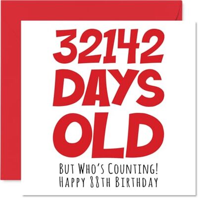 Stuff4 Tarjeta de cumpleaños número 88 para hombres y mujeres, para él y ella, 32142 días de edad, divertida tarjeta de cumpleaños para adultos, ochenta y ochenta y ochenta y ochenta y ocho, tarjeta de Stuff4 Tarjeta de cumpleaños número 88 para hombres y mujeres, para él y ella, 32142 días de edad, divertida tarjeta de cumpleaños para adultos, ochenta y ochenta y ochenta y ochenta y ocho, tarjeta de