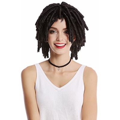 WIG ME UP - DH1110-ZA1 Peluca Mujer Hombre Carnaval Halloween rizos tirabuzónes Afro Caribe Cortos voluminosa Rasta Dreads Negro WIG ME UP - DH1110-ZA1 Peluca Mujer Hombre Carnaval Halloween rizos tirabuzónes Afro Caribe Cortos voluminosa Rasta Dreads Negro