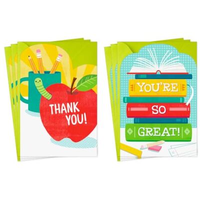 Hallmark Surtido de tarjetas de agradecimiento para profesores (6 tarjetas con sobres) para jardín de infantes, escuela primaria, profesores de preescolar Hallmark Surtido de tarjetas de agradecimiento para profesores (6 tarjetas con sobres) para jardín de infantes, escuela primaria, profesores de preescolar