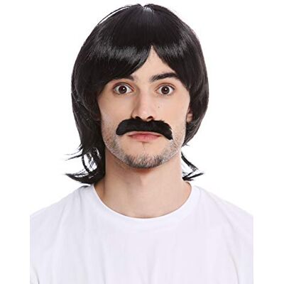 WIG ME UP 91105-ZA103 Peluca y Bigote Hombres Halloween Carnaval Largo Liso Policía de 1970 70s Retro mujól Negro WIG ME UP 91105-ZA103 Peluca y Bigote Hombres Halloween Carnaval Largo Liso Policía de 1970 70s Retro mujól Negro