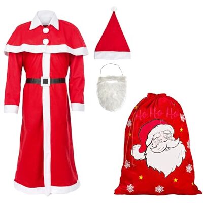 Idena Disfraz de Papá Noel de 6 piezas, disfraz navideño con abrigo de talla universal, barba, gorro, capa, cinturón y saco navideño de 50 x 70 cm Idena Disfraz de Papá Noel de 6 piezas, disfraz navideño con abrigo de talla universal, barba, gorro, capa, cinturón y saco navideño de 50 x 70 cm