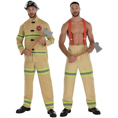 amscan Conjunto de disfraz de bombero marrón para hombre, talla grande (42-44), ajuste cómodo, ideal para Halloween, cosplay, eventos temáticos y más amscan Conjunto de disfraz de bombero marrón para hombre, talla grande (42-44), ajuste cómodo, ideal para Halloween, cosplay, eventos temáticos y más