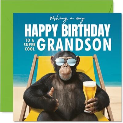 Stuff4 Tarjeta de cumpleaños para nieto – Chimpancé relajante en la playa – Tarjeta de feliz cumpleaños para nieto de abuelo, niñera, 145 mm, tarjetas de felicitación de cumpleaños con ilustración de Stuff4 Tarjeta de cumpleaños para nieto – Chimpancé relajante en la playa – Tarjeta de feliz cumpleaños para nieto de abuelo, niñera, 145 mm, tarjetas de felicitación de cumpleaños con ilustración de