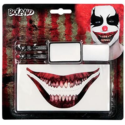 Boland – Juego de maquillaje de payaso terrible, 1 tatuaje bucal autoadhesivo, 1 maquillaje de grasa, 2 lápices de maquillaje, 1 esponja, maquillaje, payaso malvado, eso, Halloween, carnaval Boland – Juego de maquillaje de payaso terrible, 1 tatuaje bucal autoadhesivo, 1 maquillaje de grasa, 2 lápices de maquillaje, 1 esponja, maquillaje, payaso malvado, eso, Halloween, carnaval