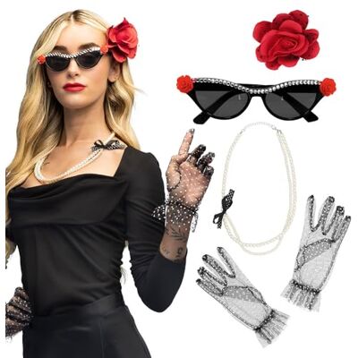 Boland Set vintage de los años 50, accesorios de disfraz para mujer, complementos rockabilly para disfraces de Carnaval y fiesta temática Boland Set vintage de los años 50, accesorios de disfraz para mujer, complementos rockabilly para disfraces de Carnaval y fiesta temática