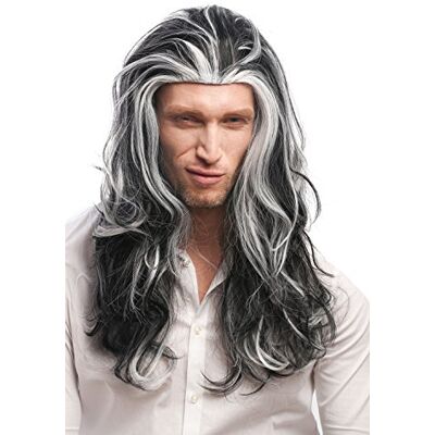 WIG ME UP 29938B-ZA103-ZA60 Peluca Hombres Mujeres Carnaval Halloween Gris, Larga, Melena Blanca y Negro,veteado Vampire Lord Drácula 55 cm WIG ME UP 29938B-ZA103-ZA60 Peluca Hombres Mujeres Carnaval Halloween Gris, Larga, Melena Blanca y Negro,veteado Vampire Lord Drácula 55 cm