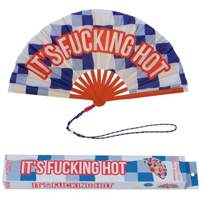 Fisura – Abanico original XXL con mensaje “It’s f*cking hot”. Abanico para festivales grande de madera moderno y colorido. Ventilador de mano azul. Colgador incluido. Medidas: 64 x 33 cm. Fisura – Abanico original XXL con mensaje “It’s f*cking hot”. Abanico para festivales grande de madera moderno y colorido. Ventilador de mano azul. Colgador incluido. Medidas: 64 x 33 cm.