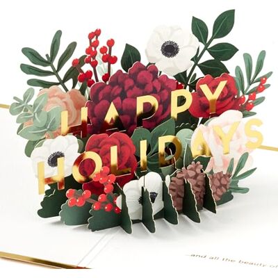 Hallmark Signature Paper Wonder Tarjeta de Navidad desplegable (Happy Holidays), diseño de flores de invierno Hallmark Signature Paper Wonder Tarjeta de Navidad desplegable (Happy Holidays), diseño de flores de invierno