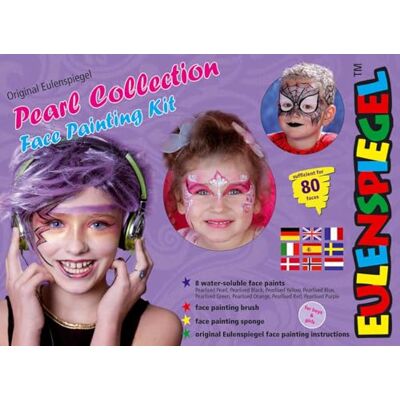 Eulenspiegel Paleta de maquillaje Pearl Collection, 8 colores Con esponja, pincel e instrucciones, pinturas de maquillaje para unas 80 máscaras, para Carnaval y fiestas temáticas Eulenspiegel Paleta de maquillaje Pearl Collection, 8 colores Con esponja, pincel e instrucciones, pinturas de maquillaje para unas 80 máscaras, para Carnaval y fiestas temáticas