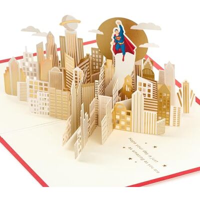 Hallmark DC Comics Superman, tarjeta 3D y desplegable para cualquier ocasión, Clark Kent, cumpleaños, día del padre, hijo, papá, sobrino, superhéroe, dorado Hallmark DC Comics Superman, tarjeta 3D y desplegable para cualquier ocasión, Clark Kent, cumpleaños, día del padre, hijo, papá, sobrino, superhéroe, dorado