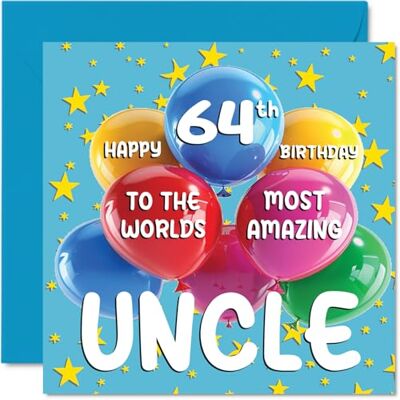 Stuff4 Tarjeta de cumpleaños número 64 para tío, el tío más increíble del mundo, tarjeta de feliz cumpleaños número 64 de sobrina, sobrino, tarjetas de felicitación de 145 mm de edad 64 Stuff4 Tarjeta de cumpleaños número 64 para tío, el tío más increíble del mundo, tarjeta de feliz cumpleaños número 64 de sobrina, sobrino, tarjetas de felicitación de 145 mm de edad 64