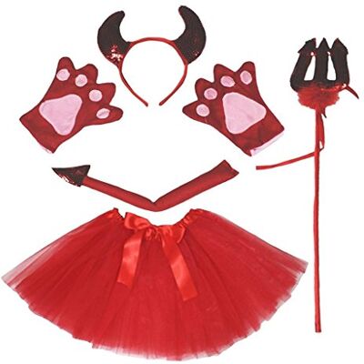 Petitebelle Diadema Trident Guantes de cola de la falda Unisex Adulto Disfraz de 5 piezas Un tamaño diablo rojo Petitebelle Diadema Trident Guantes de cola de la falda Unisex Adulto Disfraz de 5 piezas Un tamaño diablo rojo